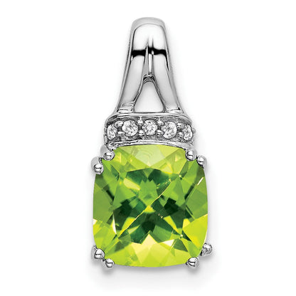 14 K Weißgold Anhänger mit Peridot im Kissenschliff und echten Diamanten