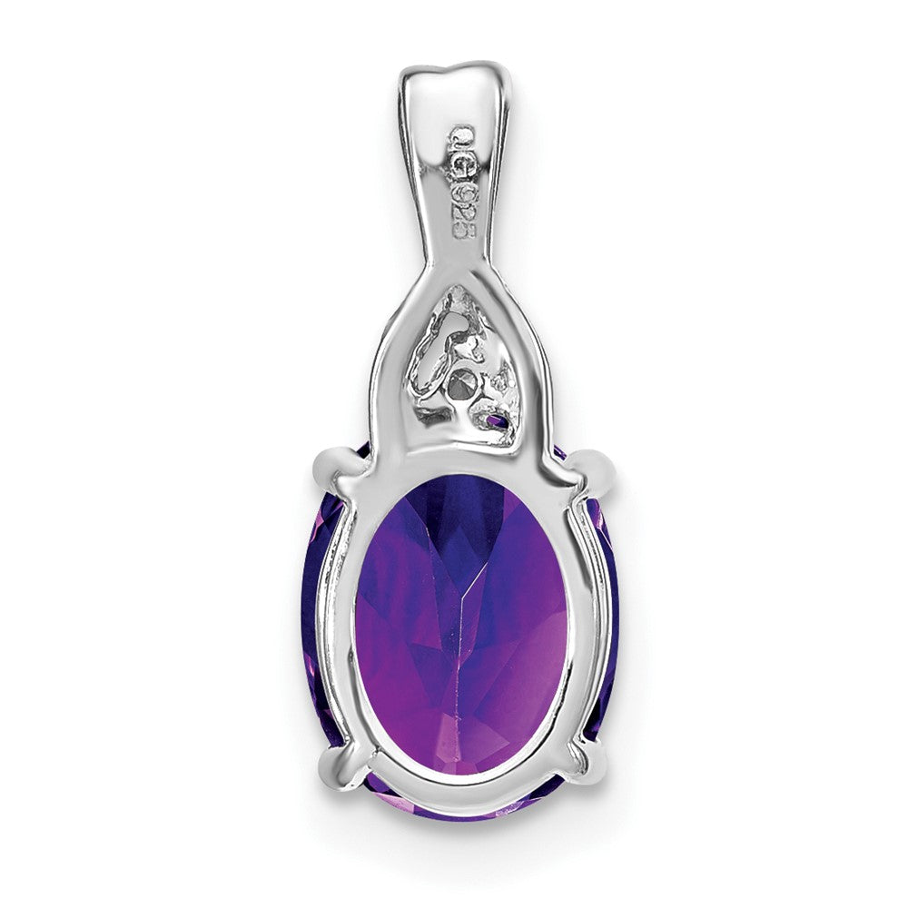14k Weißgold Anhänger mit ovalem Amethyst und echten Diamanten
