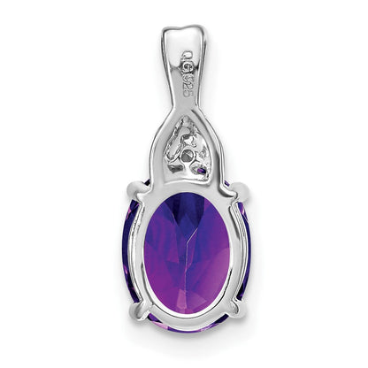 14k Weißgold Anhänger mit ovalem Amethyst und echten Diamanten