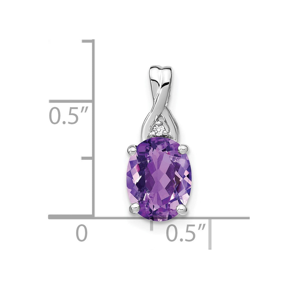 14k Weißgold Anhänger mit ovalem Amethyst und echten Diamanten