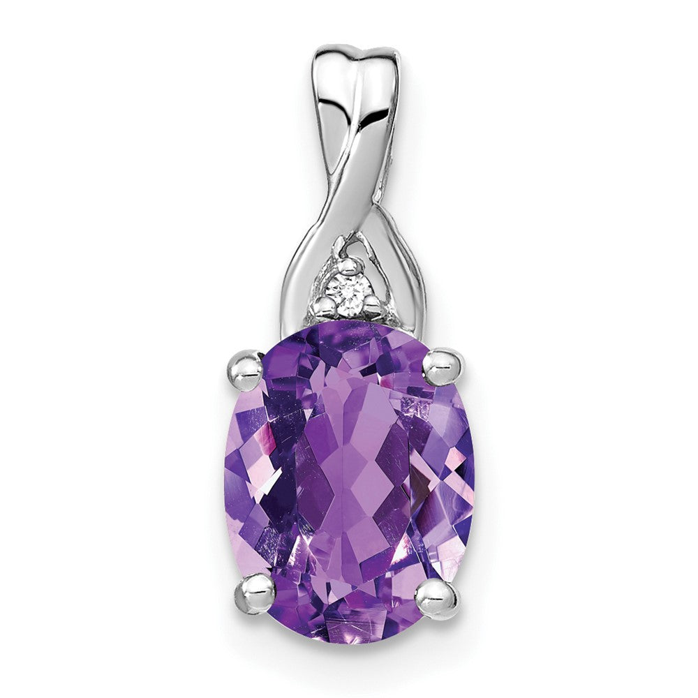 14k Weißgold Anhänger mit ovalem Amethyst und echten Diamanten