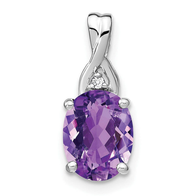 14k Weißgold Anhänger mit ovalem Amethyst und echten Diamanten