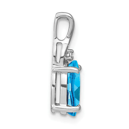 14k Weißgold Anhänger, oval, mit Blautopas und echten Diamanten