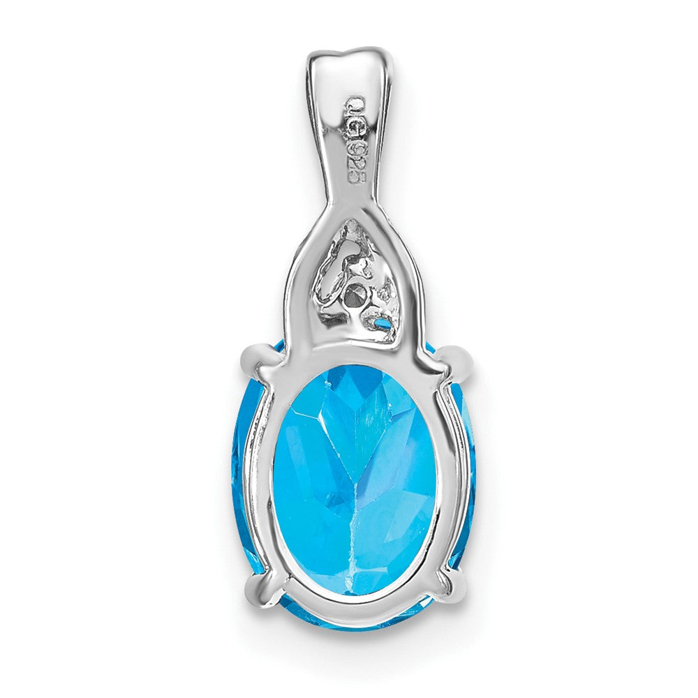 14k Weißgold Anhänger, oval, mit Blautopas und echten Diamanten