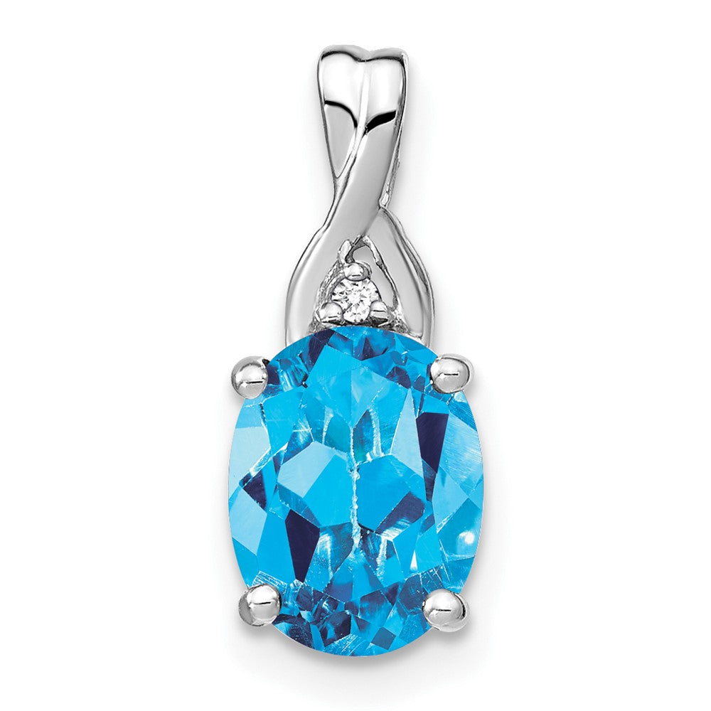 14k Weißgold Anhänger, oval, mit Blautopas und echten Diamanten