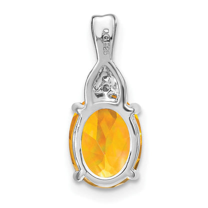 14k Weißgold Anhänger mit ovalem Citrin und echten Diamanten