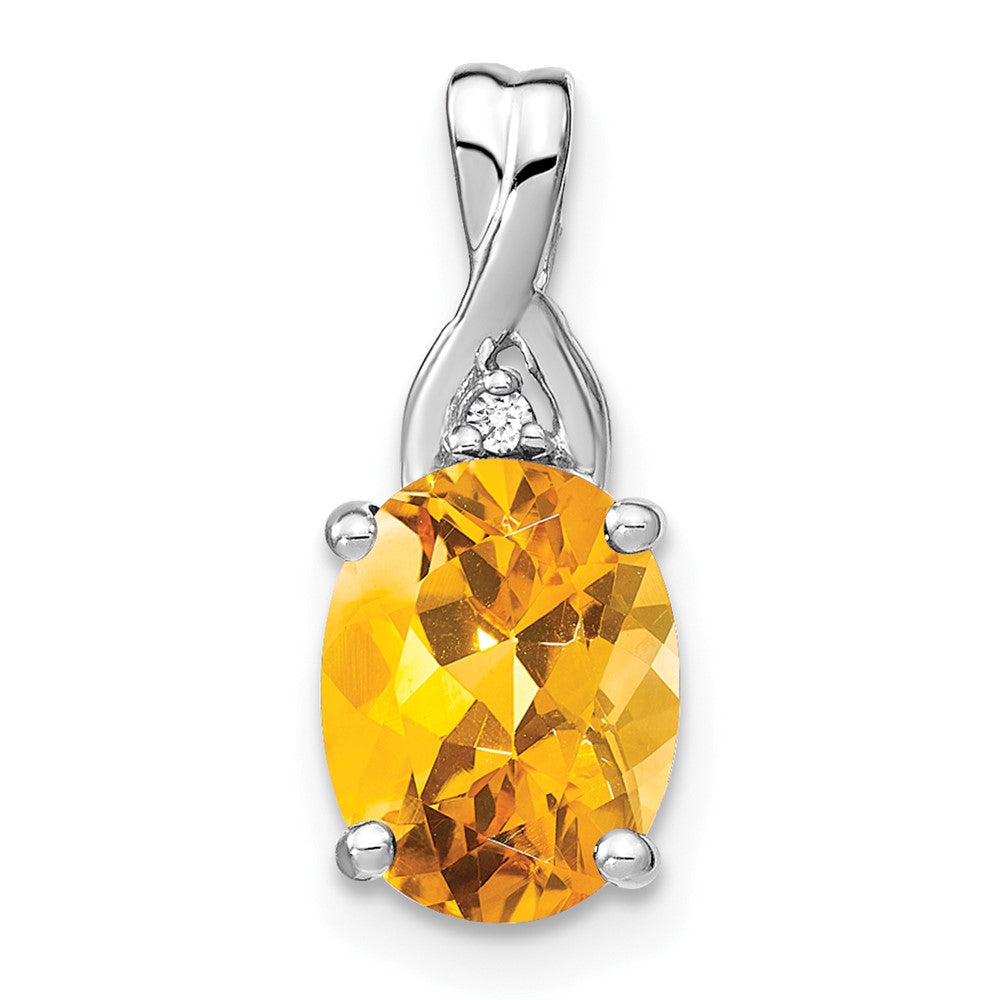 14k Weißgold Anhänger mit ovalem Citrin und echten Diamanten