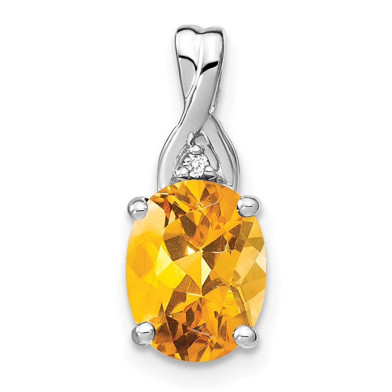 14k Weißgold Anhänger mit ovalem Citrin und echten Diamanten