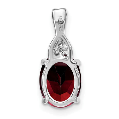 14K Weißgold Anhänger mit ovalem Granat und echten Diamanten