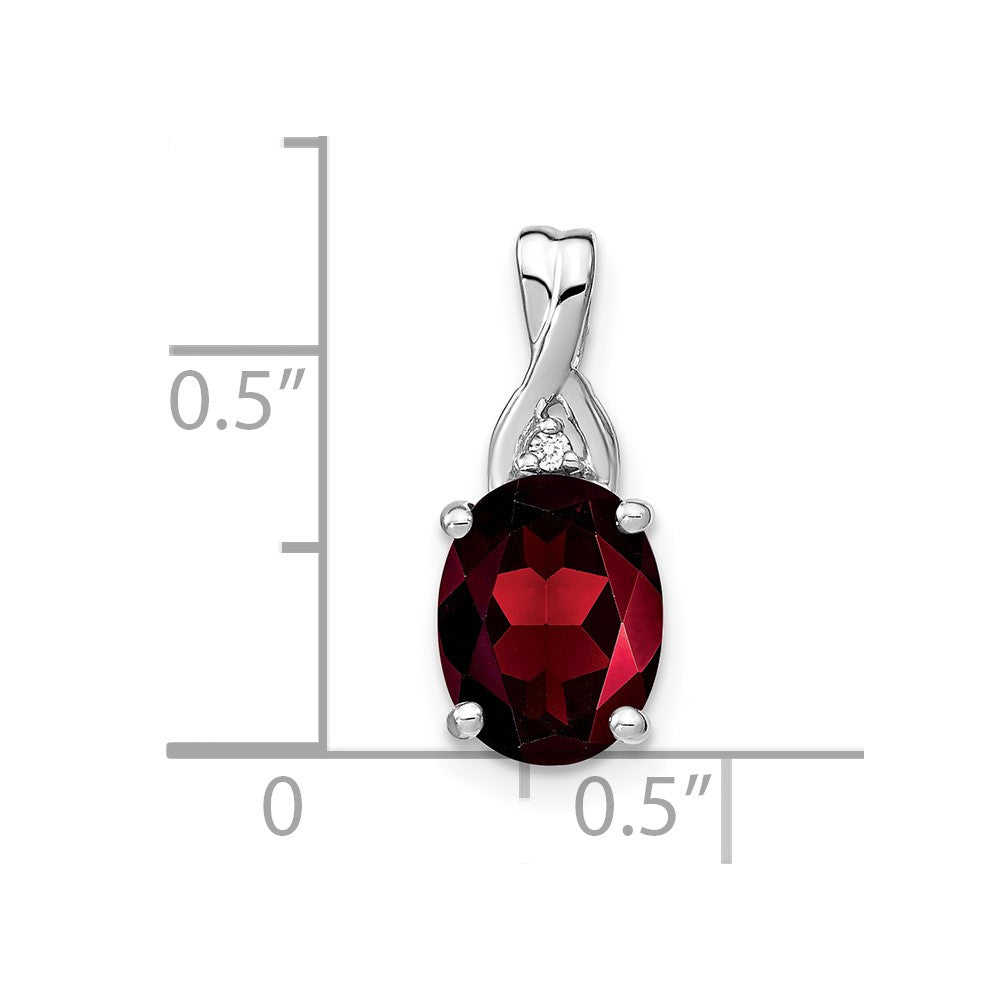 14K Weißgold Anhänger mit ovalem Granat und echten Diamanten