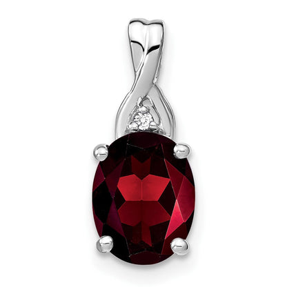 14K Weißgold Anhänger mit ovalem Granat und echten Diamanten