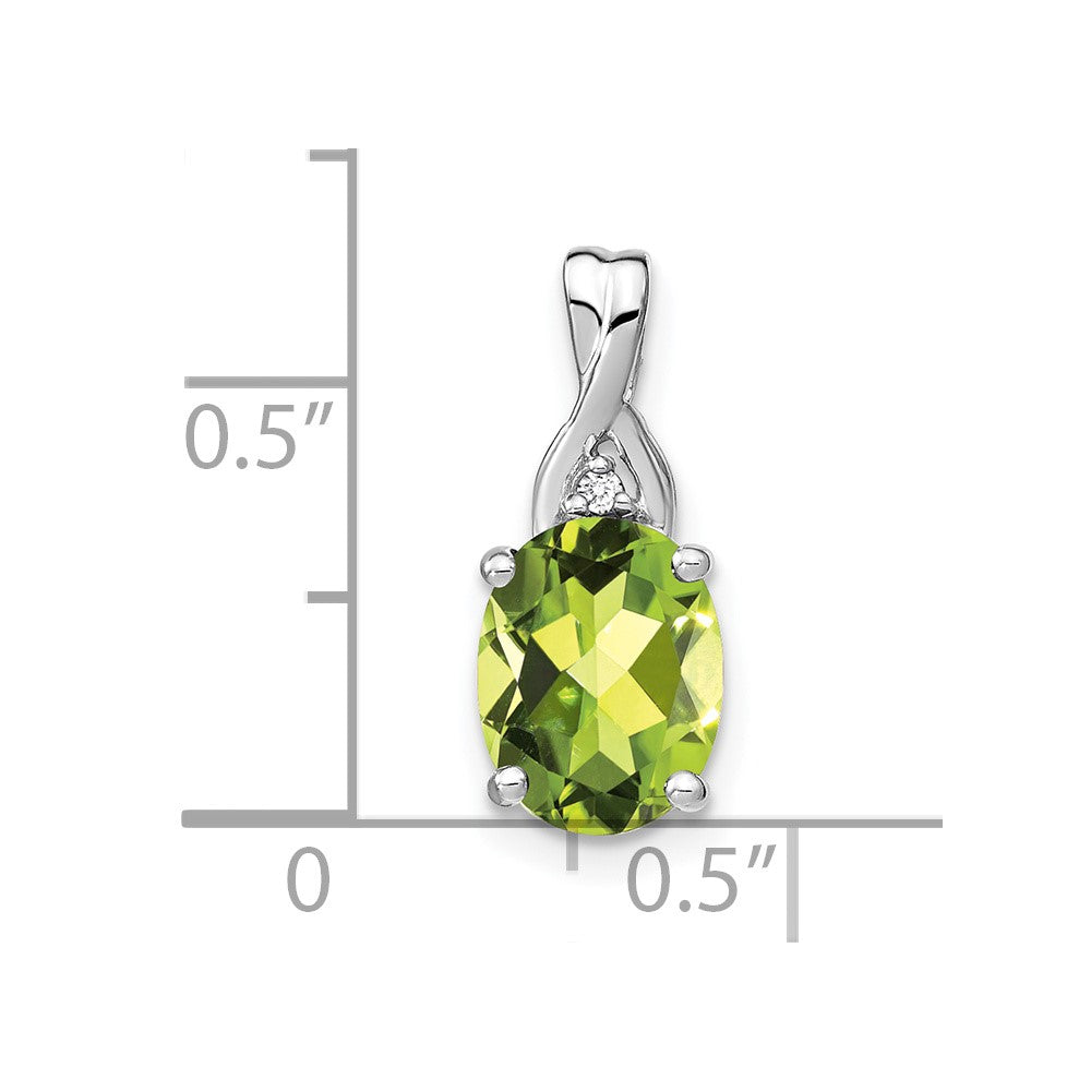 14 Karat Weißgold Anhänger, oval, mit Peridot und echten Diamanten