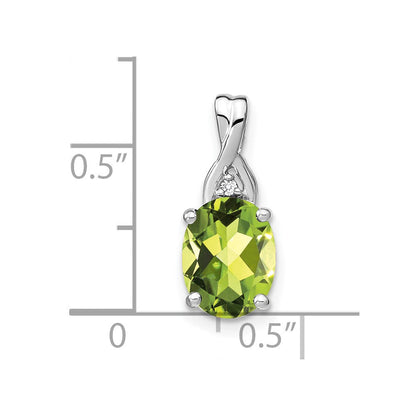 14 Karat Weißgold Anhänger, oval, mit Peridot und echten Diamanten