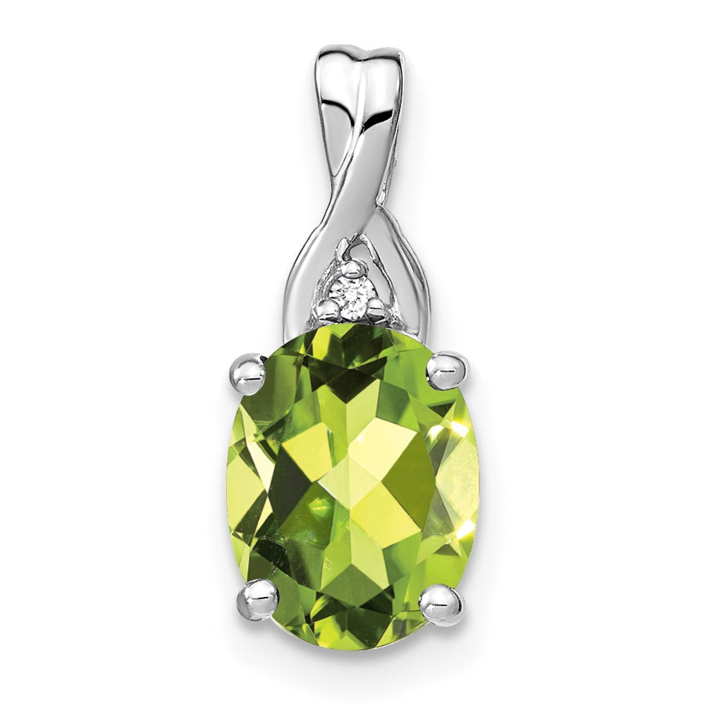 14 Karat Weißgold Anhänger, oval, mit Peridot und echten Diamanten