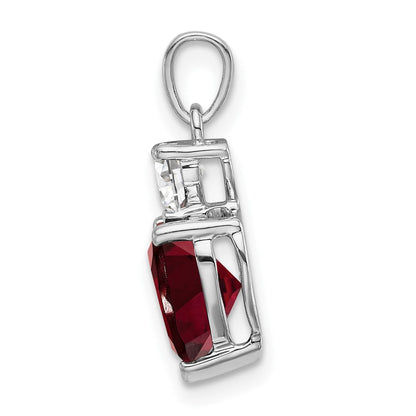 14K Weißgold Herz-Anhänger mit Granat und Cr. Rosa Saphir