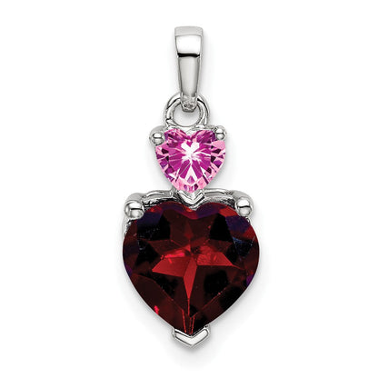 14K Weißgold Herz-Anhänger mit Granat und Cr. Rosa Saphir