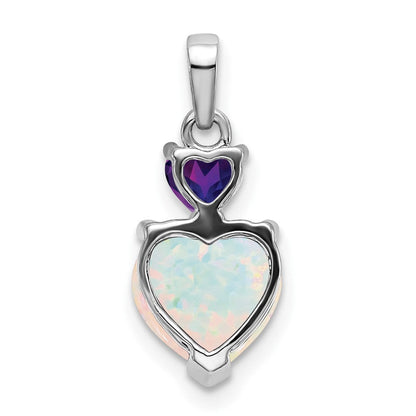 14K Weißgold Herz-Anhänger mit synthetischem Opal und Amethyst