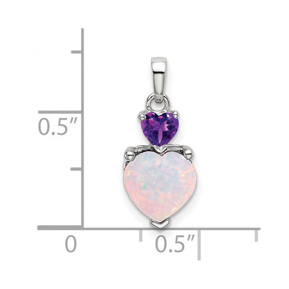 14K Weißgold Herz-Anhänger mit synthetischem Opal und Amethyst