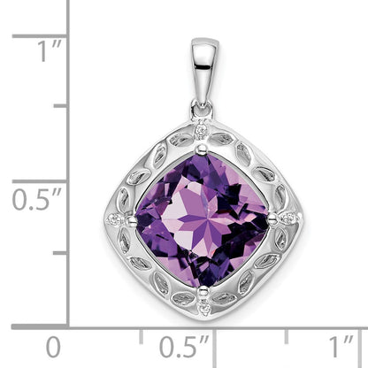 Sterling Silber Amethyst- und Echtdiamant-Anhänger