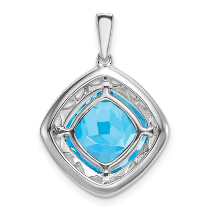 Sterling-Silber-Anhänger mit Blautopas und echtem Diamant