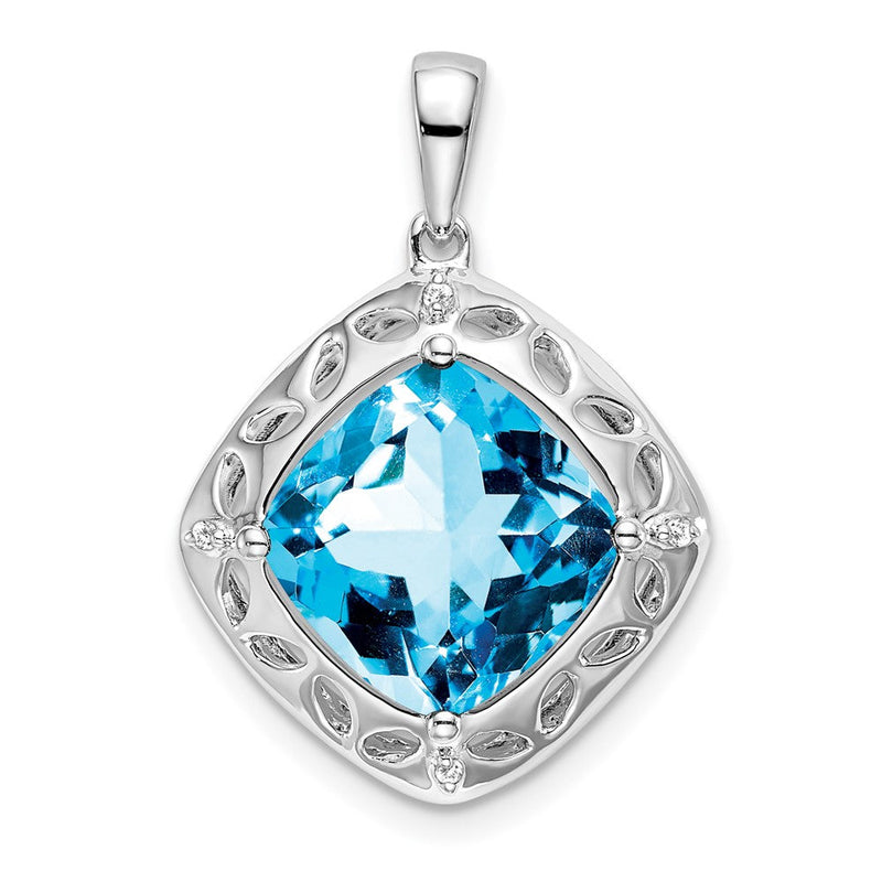 Sterling-Silber-Anhänger mit Blautopas und echtem Diamant