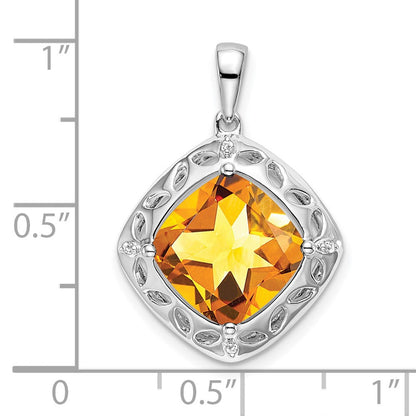Sterling Silber Citrin- und Echt-Diamant-Anhänger