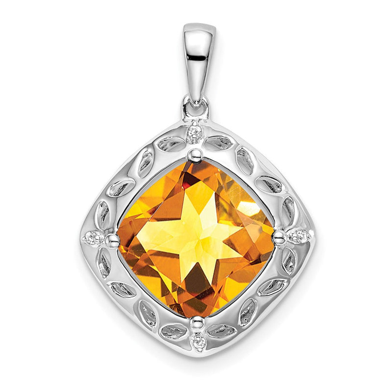 Sterling Silber Citrin- und Echt-Diamant-Anhänger