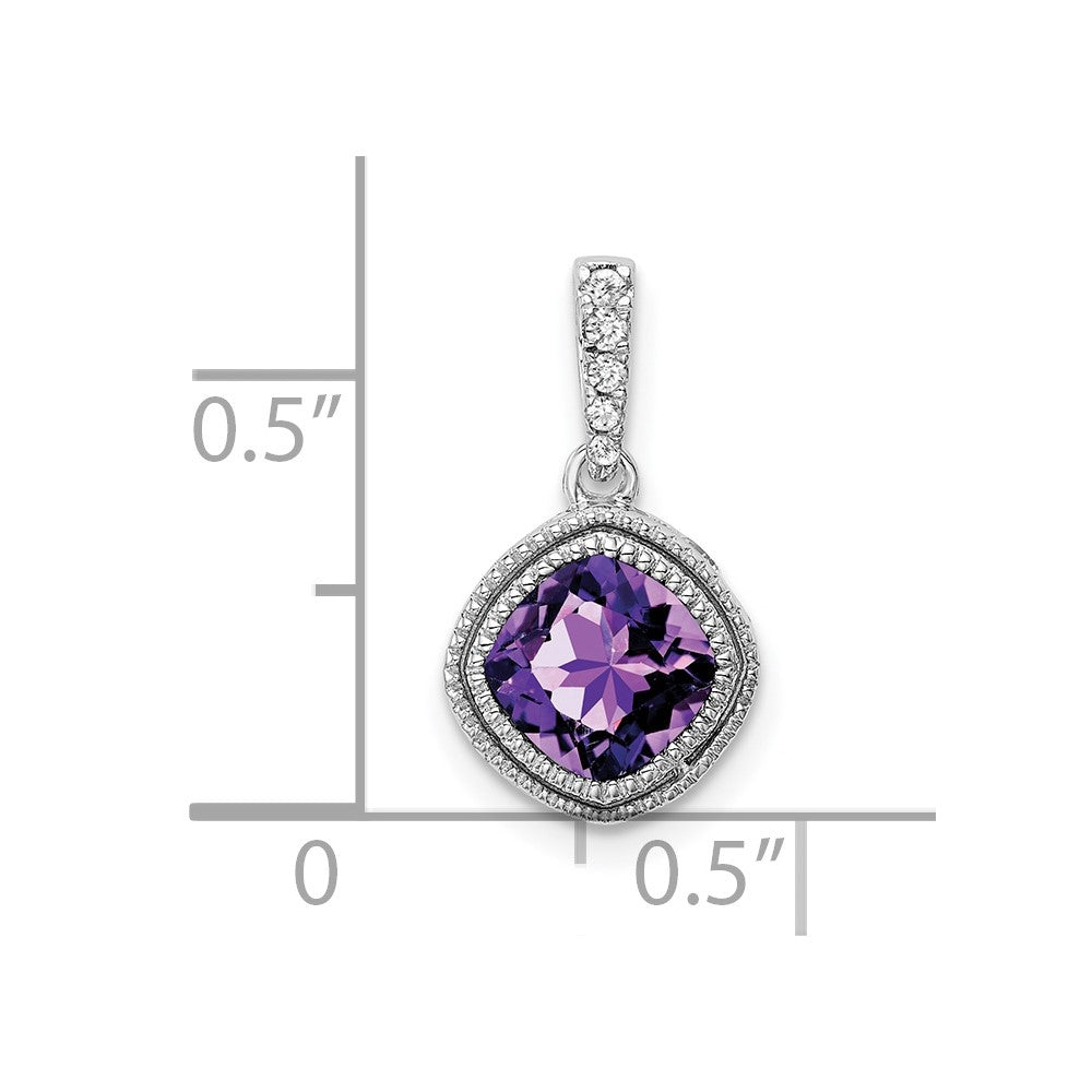 14K Weißgold Anhänger mit Kissenschliff-Amethyst und echten Diamanten