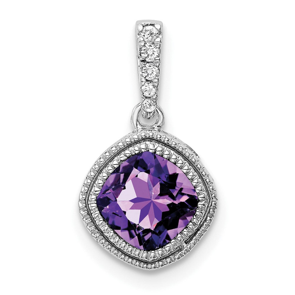 14K Weißgold Anhänger mit Kissenschliff-Amethyst und echten Diamanten