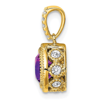 10 Karat Gelbgold Anhänger mit Amethyst im Kissenschliff und echten Diamanten