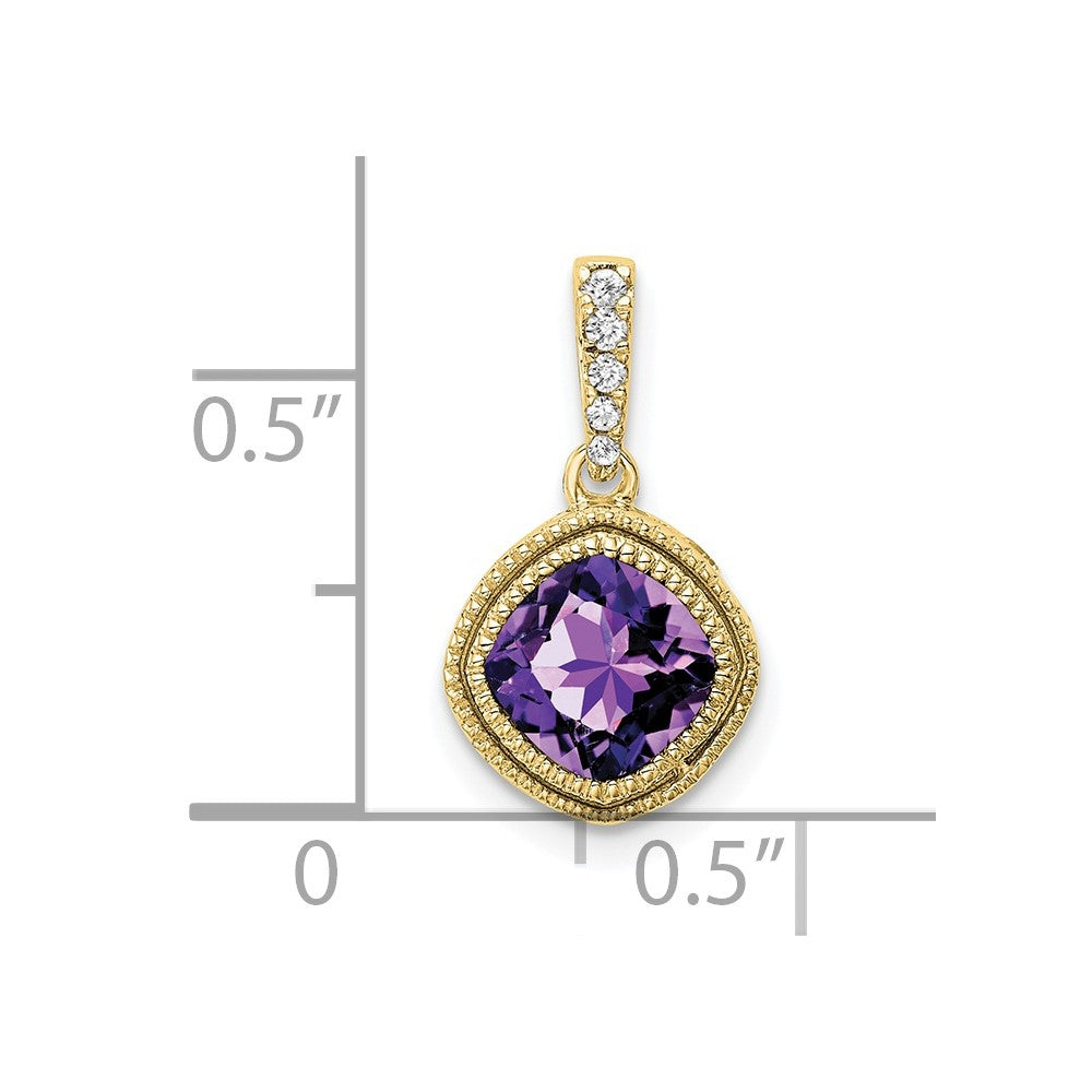 10 Karat Gelbgold Anhänger mit Amethyst im Kissenschliff und echten Diamanten