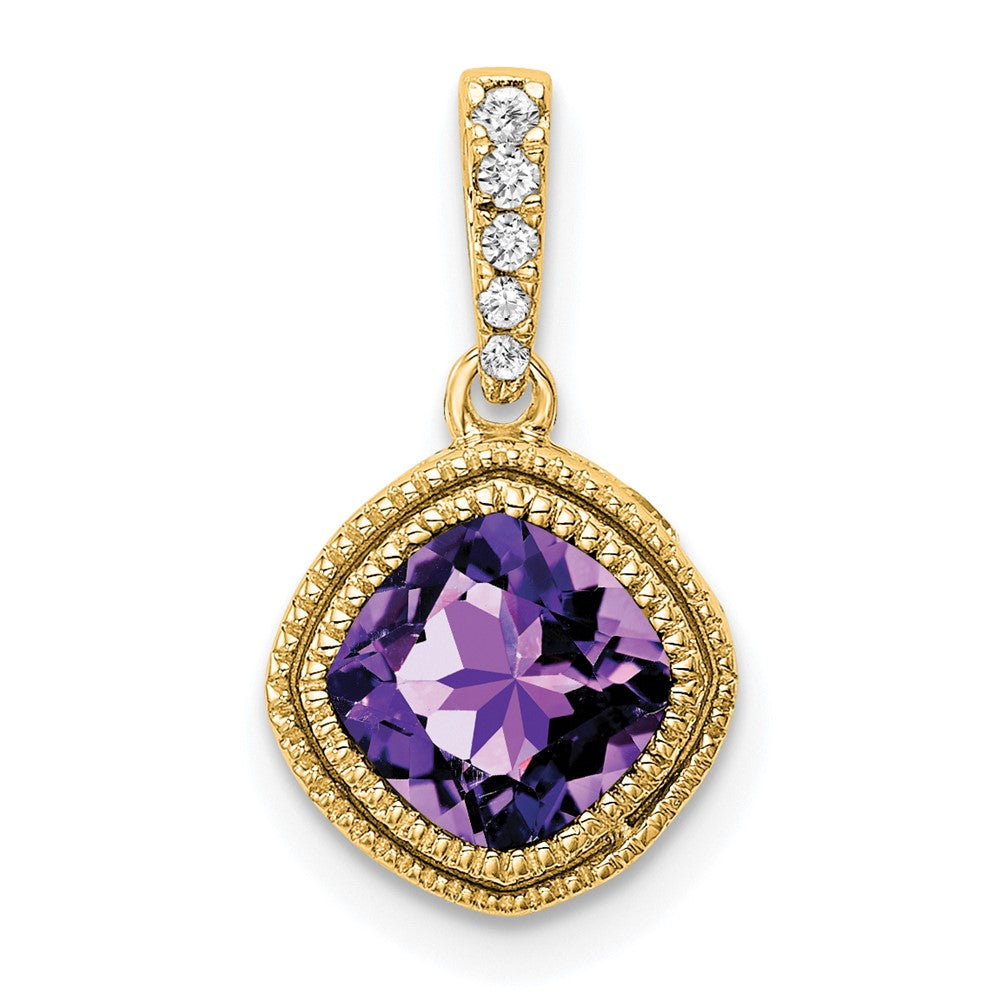 10 Karat Gelbgold Anhänger mit Amethyst im Kissenschliff und echten Diamanten