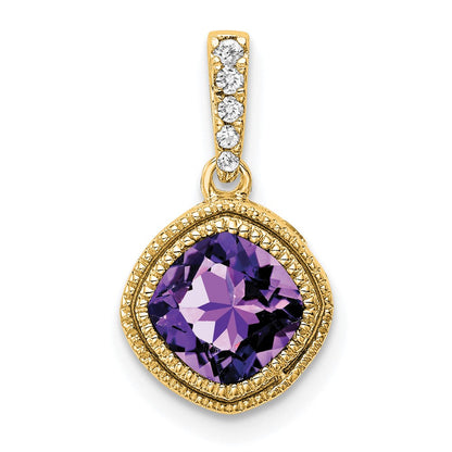10 Karat Gelbgold Anhänger mit Amethyst im Kissenschliff und echten Diamanten
