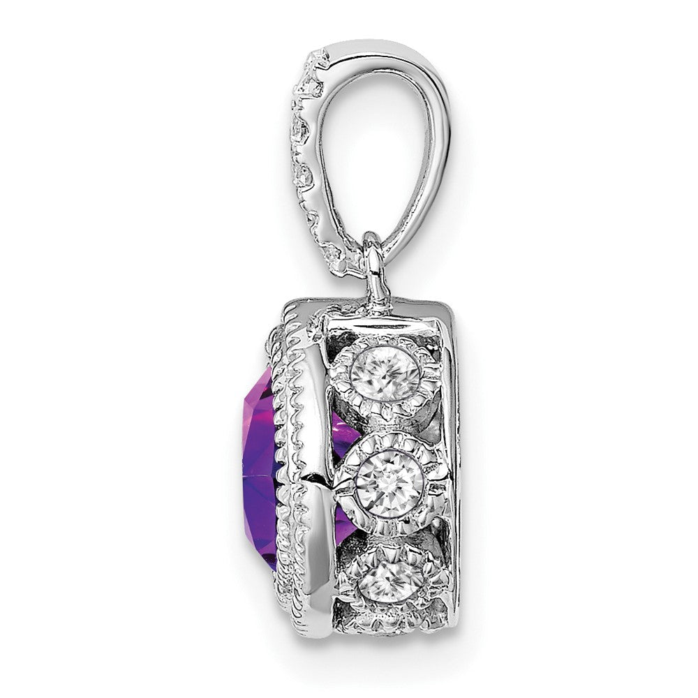 14K Weißgold Kissenschliff-Amethyst-Anhänger mit echten Diamanten
