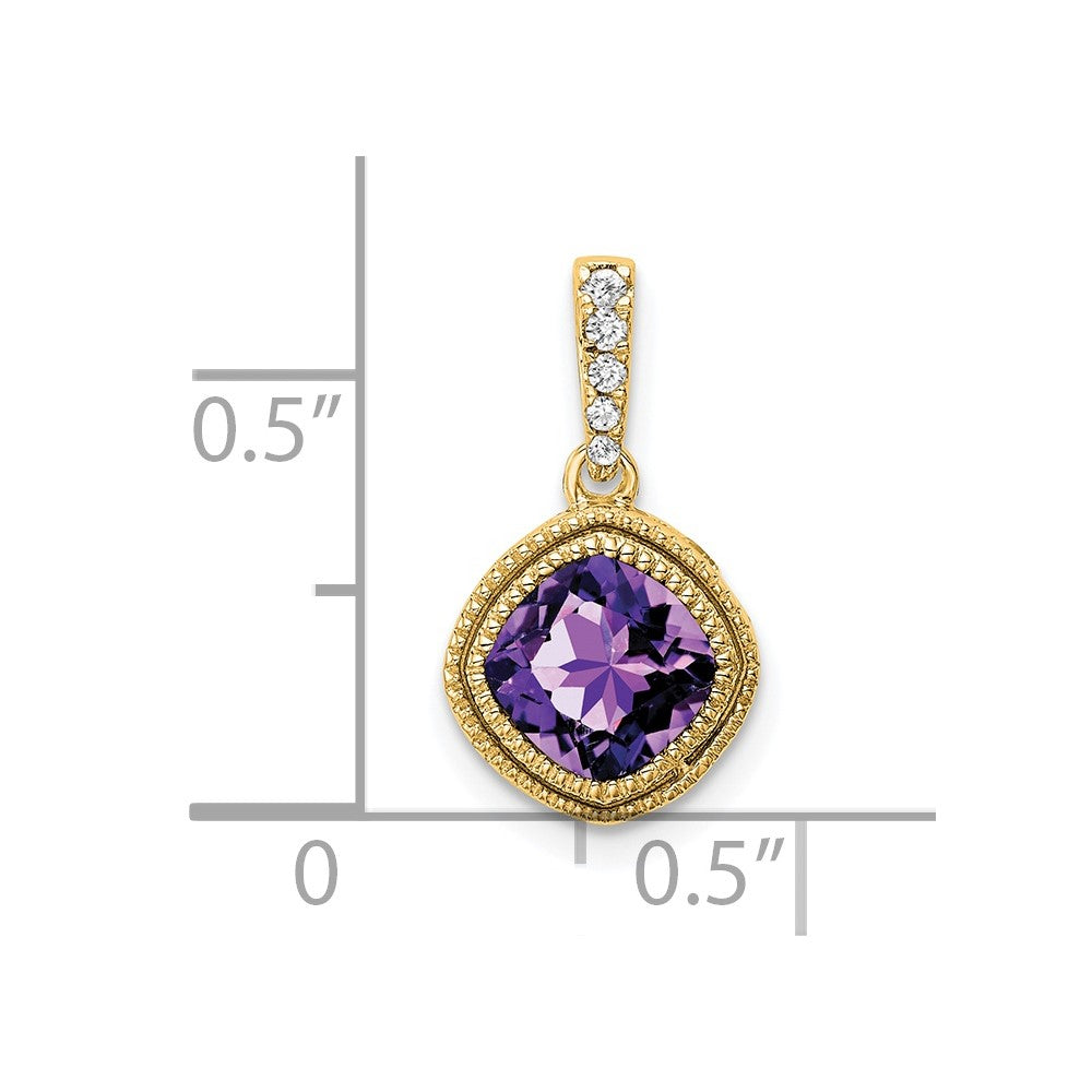 14K Gelbgold Anhänger mit Amethyst im Kissenschliff und echten Diamanten