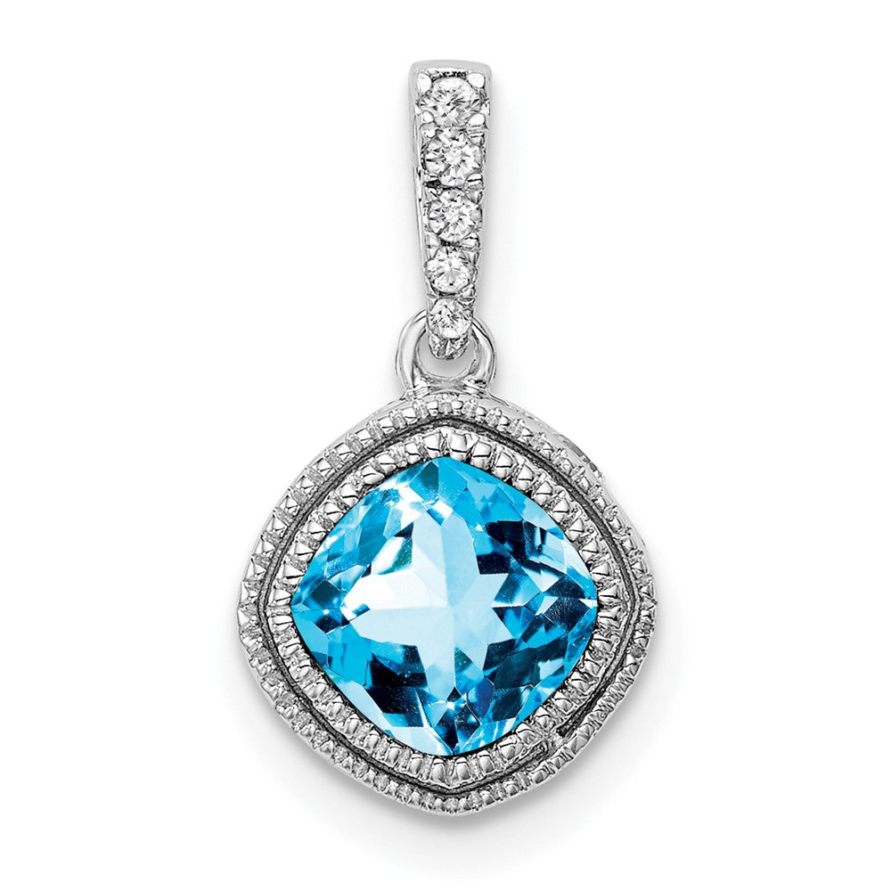 14K Weißgold Kissenschliff-Blautopas-Anhänger mit echten Diamanten