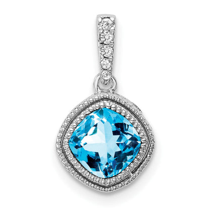 14K Weißgold Kissenschliff-Blautopas-Anhänger mit echten Diamanten