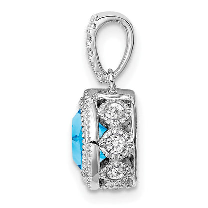 14K Weißgold Anhänger mit Kissenschliff-Blautopas und echten Diamanten