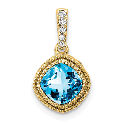 14K Gelbgold Anhänger mit Blautopas im Kissenschliff und echten Diamanten