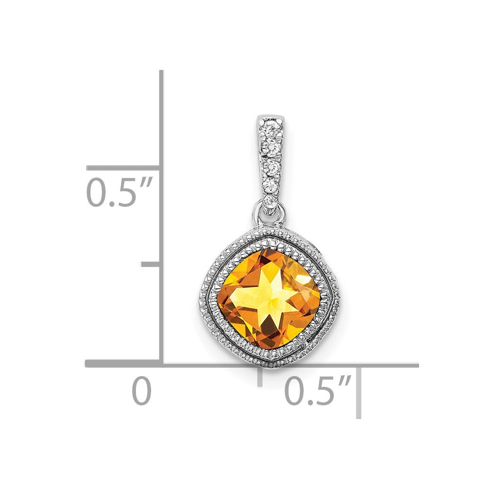 14K Weißgold Anhänger mit Kissenschliff-Citrin und echten Diamanten