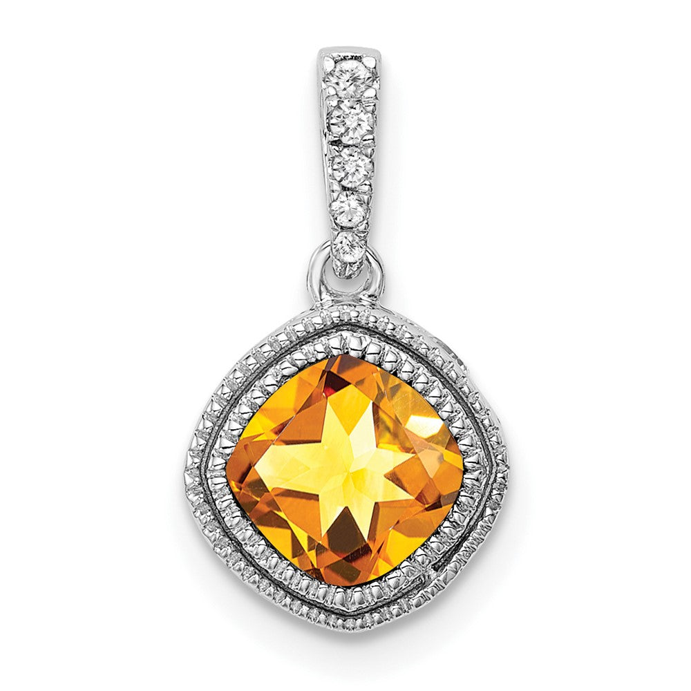 14K Weißgold Anhänger mit Kissenschliff-Citrin und echten Diamanten