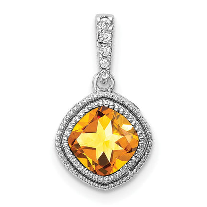 14K Weißgold Anhänger mit Kissenschliff-Citrin und echten Diamanten