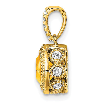 10 Karat Gelbgold Anhänger mit Citrin im Kissenschliff und echten Diamanten