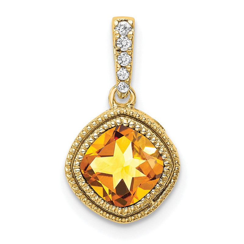 10 Karat Gelbgold Anhänger mit Citrin im Kissenschliff und echten Diamanten