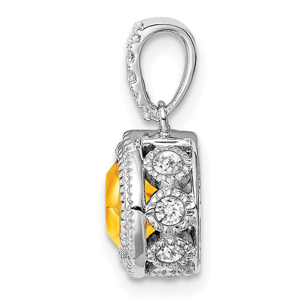 14K Weißgold Anhänger mit Citrin im Kissenschliff und echten Diamanten