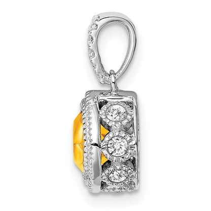 14K Weißgold Anhänger mit Citrin im Kissenschliff und echten Diamanten