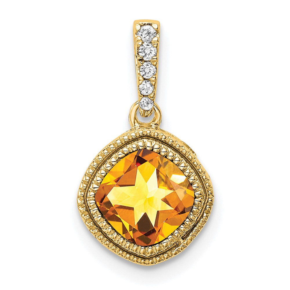 14K Gelbgold Anhänger mit Kissenschliff-Citrin und echten Diamanten