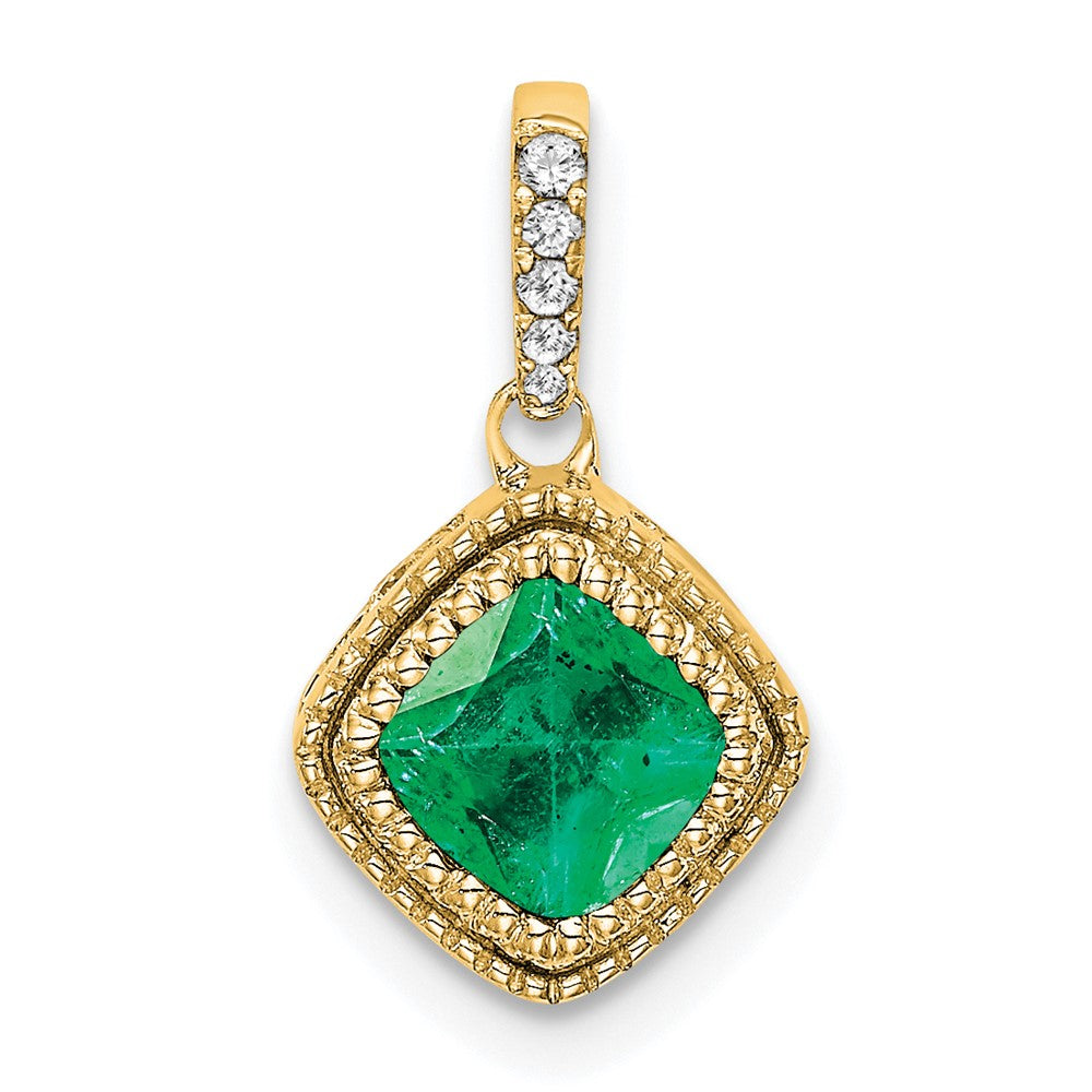 10K Gelbgold Anhänger mit Kissenschliff-Smaragd und echtem Diamant