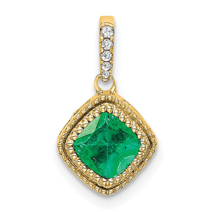 10K Gelbgold Anhänger mit Kissenschliff-Smaragd und echtem Diamant
