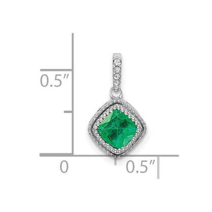 14K Weißgold Anhänger mit Smaragd im Kissenschliff und echtem Diamant